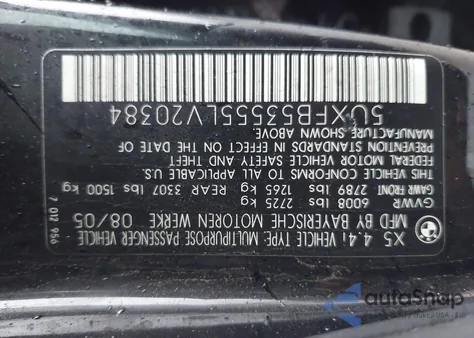 2005 BMW X5 4.4I from USA, damaged, VIN 5UXFB53555LV20384